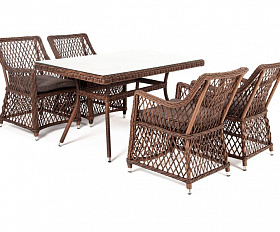 Обеденная группа Латте–140 L 4SIS из искусственного ротанга, цвет коричневый