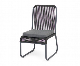 Ането стул плетеный из роупа, каркас алюминий темно-серый (RAL7024) муар, роуп темно-серый круглый, ткань темно-серая 027