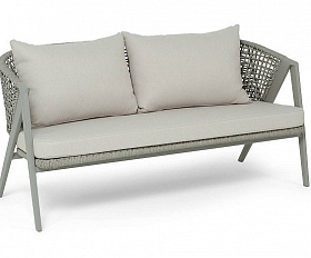 Диван Амстердам 4SIS 2-местный плетеный из роупа, каркас алюминий, роуп серый круглый, ткань бежевая