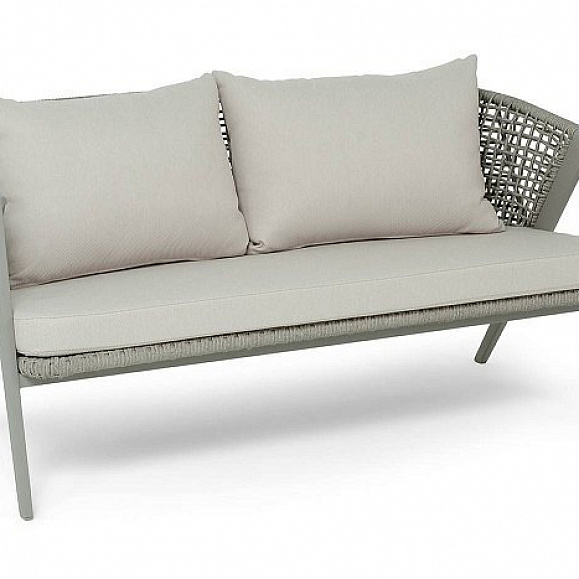 Диван Амстердам 4SIS 2-местный плетеный из роупа, каркас алюминий, роуп серый круглый, ткань бежевая фото 2