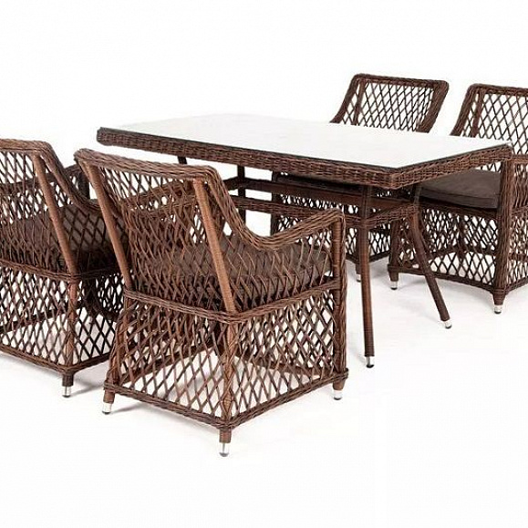 Обеденная группа Латте-140 L 4SIS из искусственного ротанга, цвет коричневый фото 3