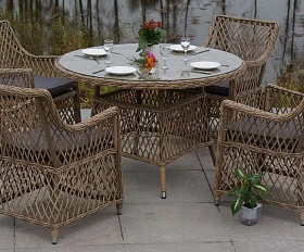 Плетеный круглый стол Эспрессо 4SIS из искусственного ротанга, цвет соломенный