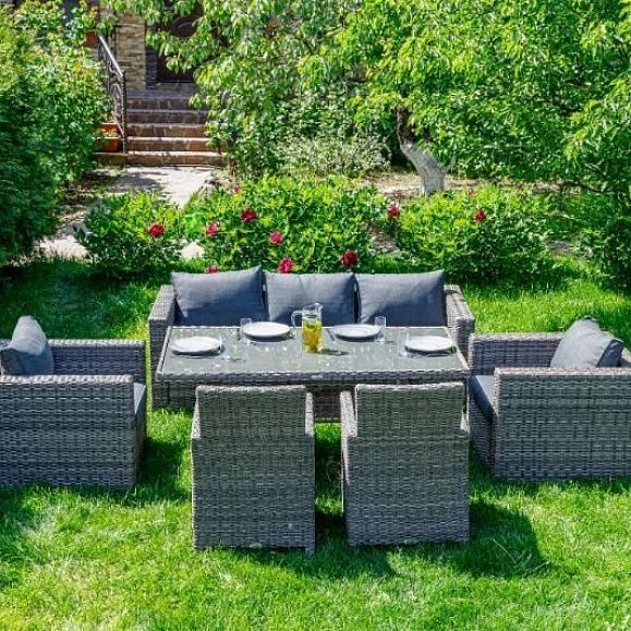 Обеденный комплект Karl plus Royal Family из искусственного ротанга, цвет серый фото 5