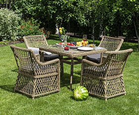 Плетеная обеденная группа Айриш 4SIS из искусственного ротанга, цвет соломенный