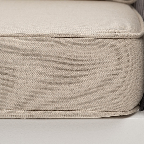 Канны диван 3-местный плетеный из роупа, каркас алюминий белый муар, роуп светло-серый круглый, ткань бежевая 15052 фото 4