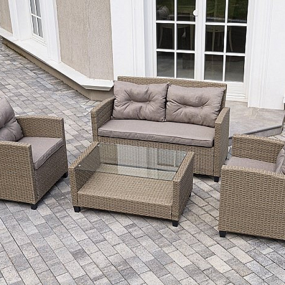 Лаунж-Зона Филадельфия 4SIS из искусственного ротанга, цвет соломенный фото 1