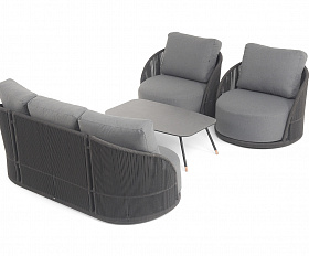 Монтелла лаунж-зона 5-местная плетеная из роупа (веревки), каркас алюминиевый темно-серый, роуп темно-серый