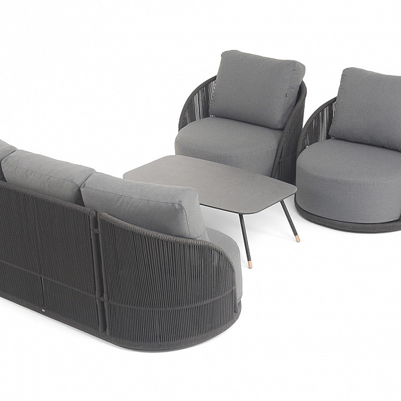 Монтелла лаунж-зона 5-местная плетеная из роупа (веревки), каркас алюминиевый темно-серый, роуп темно-серый фото 7