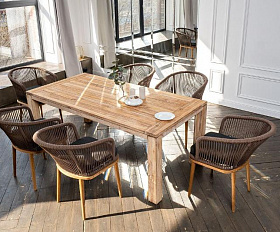 Обеденная группа Мадейра 4SIS из роупа (веревки) на 6 персон, цвет коричневый