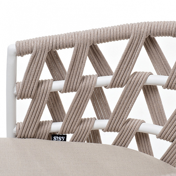 Диего стул плетеный из роупа, каркас из стали белый муар, роуп бежевый круглый, ткань бежевая 15052 фото 4