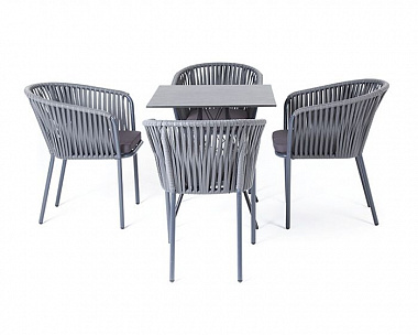 Обеденная группа Конте 4SIS из искусственного ротанга, квадратный стол,  цвет серый гранит