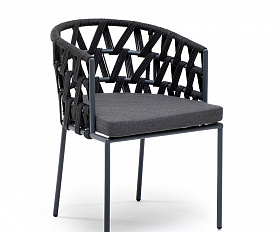 Диего стул плетеный из роупа, каркас из стали темно-серый (RAL7024) муар, роуп темно-серый круглый, ткань темно-серая 027