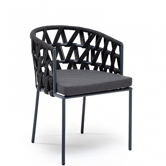 Диего стул плетеный из роупа, каркас из стали темно-серый (RAL7024) муар, роуп темно-серый круглый, ткань темно-серая 027 фото 3