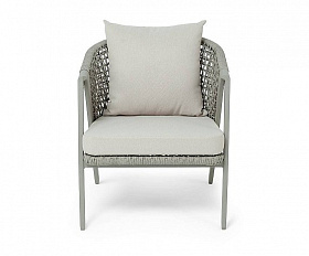 Кресло Амстердам 4SIS плетеное из роупа, каркас алюминий, роуп серый круглый, ткань бежевая