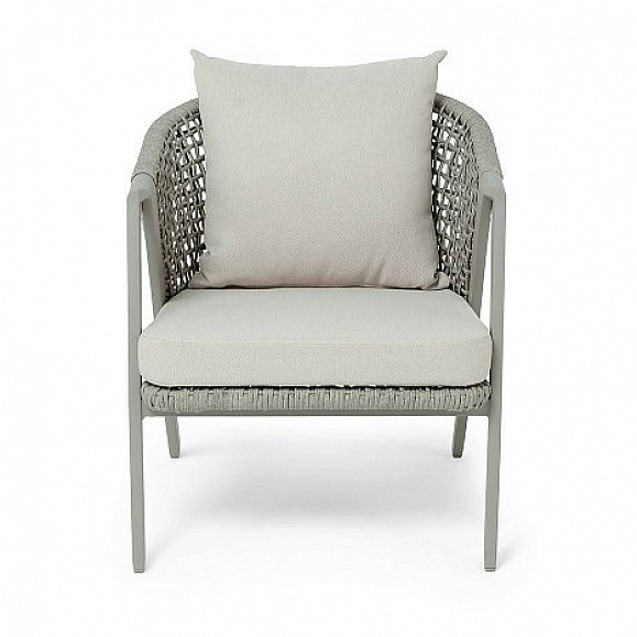 Кресло Амстердам 4SIS плетеное из роупа, каркас алюминий, роуп серый круглый, ткань бежевая фото 2