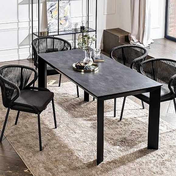 Обеденная Венето 4SIS группа на 4 персоны со стульями Милан, каркас темно-серый, роуп темно-серый фото 1