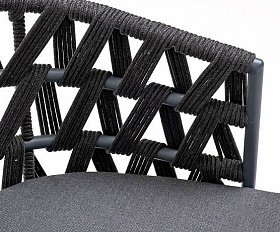 Стул Диего 4SIS плетеный из роупа, каркас из стали серый (RAL7022) муар, роуп темно-серый круглый, ткань темно-серая 27