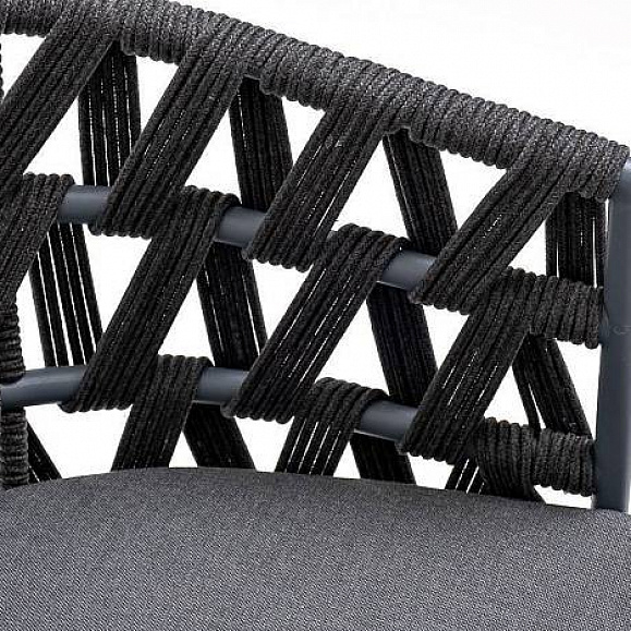 Стул Диего 4SIS плетеный из роупа, каркас из стали серый (RAL7022) муар, роуп темно-серый круглый, ткань темно-серая 27 фото 2