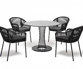 Обеденная группа Лион 4SIS на 4 персоны со стульями "Лион" темно-серый, круглый стол "серый гранит"