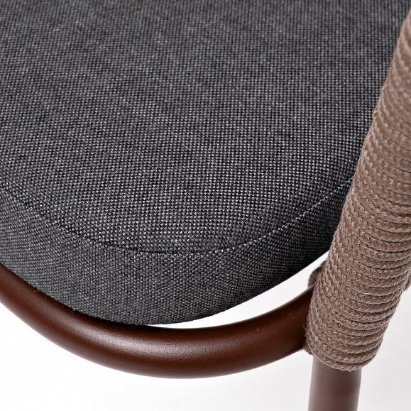 Лион стул плетеный из роупа, каркас из стали коричневый (RAL8016) муар, роуп коричневый круглый, ткань бежевая фото 7