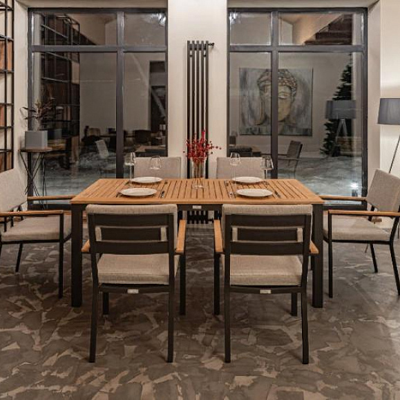 Обеденный комплект Oscar Royal Family со столешницей из тика, цвет светло серый фото 1