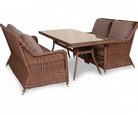 Обеденная группа Гляссе 4SIS из искусственного ротанга, цвет коричневый