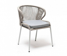 Стул Милан 4SIS плетеный из роупа, каркас алюминий светло-серый (RAL7035) муар, роуп серый меланж круглый, ткань светло-серая