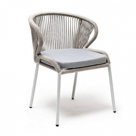 Стул Милан 4SIS плетеный из роупа, каркас алюминий светло-серый (RAL7035) муар, роуп серый меланж круглый, ткань светло-серая фото 2