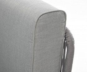 Канны угловой модуль плетеный из роупа, каркас алюминий белый муар, роуп светло-серый круглый, ткань светло-серая