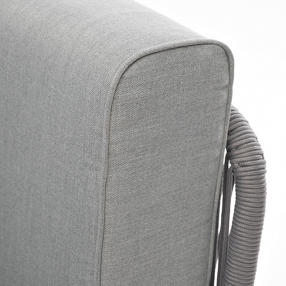 Канны угловой модуль плетеный из роупа, каркас алюминий белый муар, роуп светло-серый круглый, ткань светло-серая фото 4