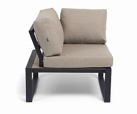 Тулон угловой модуль, каркас алюминий, HPL дуб, черный муар, ткань бежевая 15052