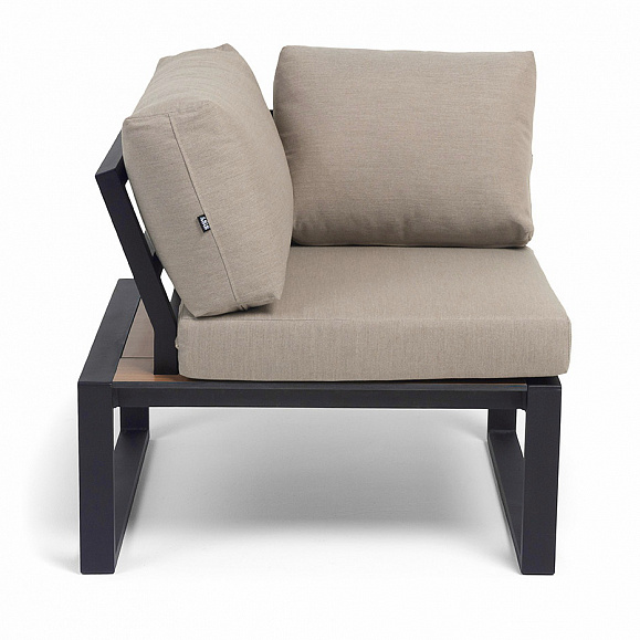 Тулон угловой модуль, каркас алюминий, HPL дуб, черный муар, ткань бежевая 15052 фото 3