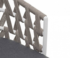 Стул Диего 4SIS плетеный из роупа, каркас из стали белый муар, роуп серый меланж круглый, ткань серая 17