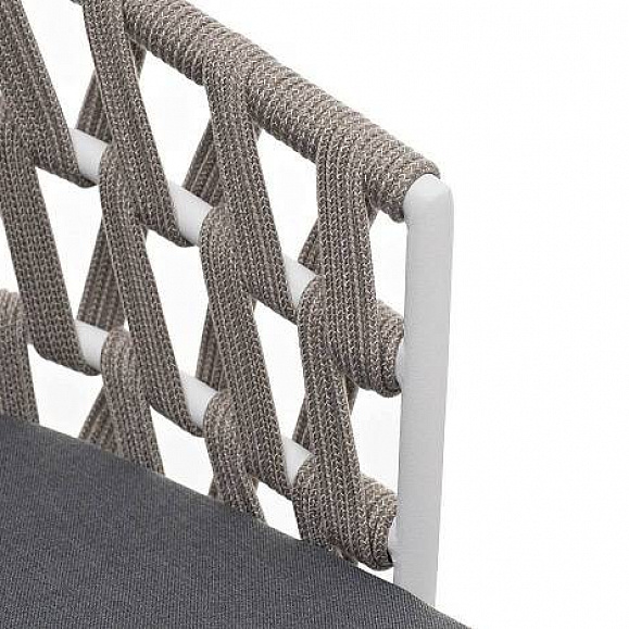 Стул Диего 4SIS плетеный из роупа, каркас из стали белый муар, роуп серый меланж круглый, ткань серая 17 фото 2