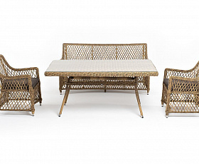 Плетеная обеденная группа Катания 4SIS из искусственного ротанга, цвет соломенный