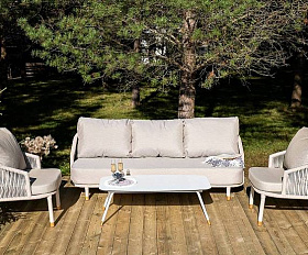 Лаунж-Зона Верона 4SIS 5-местная плетеная из роупа (веревки), каркас алюминиевый белый, роуп бежевый