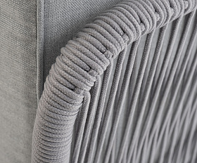 Канны угловой модуль плетеный из роупа, каркас алюминий белый муар, роуп светло-серый круглый, ткань светло-серая