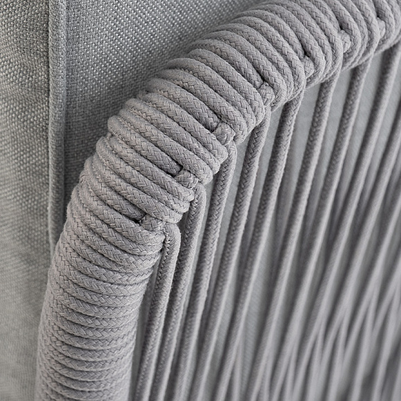 Канны угловой модуль плетеный из роупа, каркас алюминий белый муар, роуп светло-серый круглый, ткань светло-серая фото 5