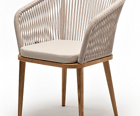 Марсель стул плетеный из роупа, основание дуб, роуп бежевый круглый, ткань бежевая 052