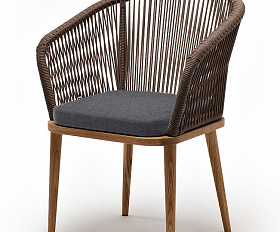 Марсель стул плетеный из роупа, основание дуб, роуп коричневый круглый, ткань темно-серая 027