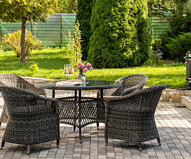 Равенна обеденная группа плетеная, цвет графит