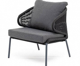 Кресло Милан 4SIS плетеное из роупа, каркас алюминий темно-серый (RAL7024) муар, роуп темно-серый круглый, ткань темно-серая 27