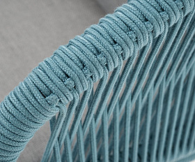 Диван двухместный Милан 4SIS из роупа (веревки), каркас алюминий светло-серый (RAL7035) шагрень, роуп бирюзовый круглый, ткань светло-серая