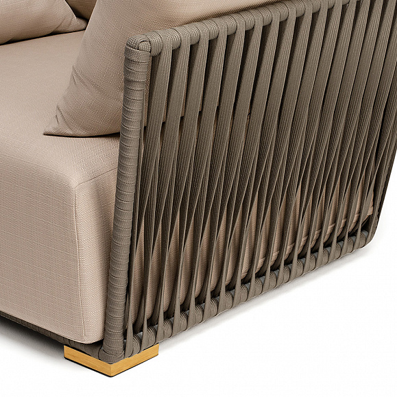 Форли кресло плетеное из роупа, каркас алюминий светло-серый (RAL7035) муар, роуп серо-коричневый 23мм, ткань Mossle бежевая фото 4