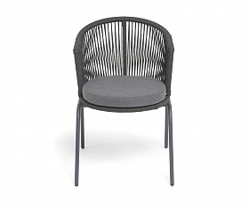 Люксембург стул плетеный из роупа, каркас из стали темно-серый (RAL7024) муар, роуп темно-серый круглый, ткань темно-серая 027