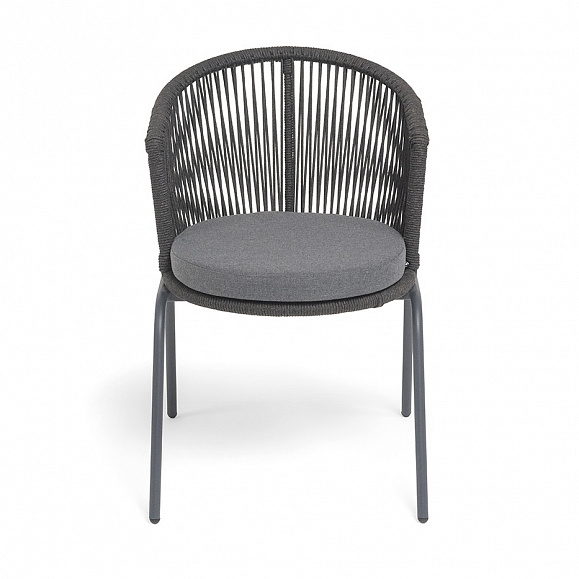 Люксембург стул плетеный из роупа, каркас из стали темно-серый (RAL7024) муар, роуп темно-серый круглый, ткань темно-серая 027 фото 3