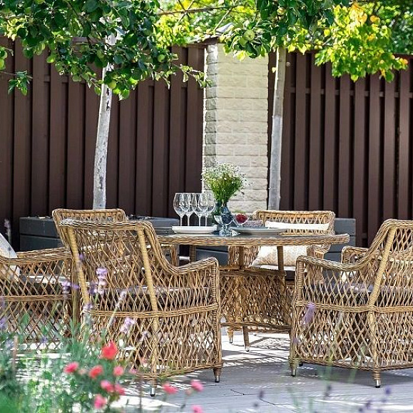 Обеденная группа Эспрессо-150 L 4SIS из искусственного ротанга, цвет соломенный фото 4