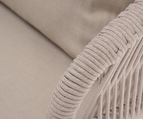 Милан кресло плетеное из роупа, каркас алюминий белый муар, роуп бежевый круглый, ткань бежевая 15052