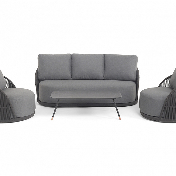 Монтелла лаунж-зона 5-местная плетеная из роупа (веревки), каркас алюминиевый темно-серый, роуп темно-серый фото 1