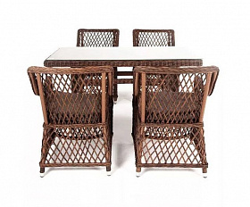 Обеденная группа Латте-140 L 4SIS из искусственного ротанга, цвет коричневый